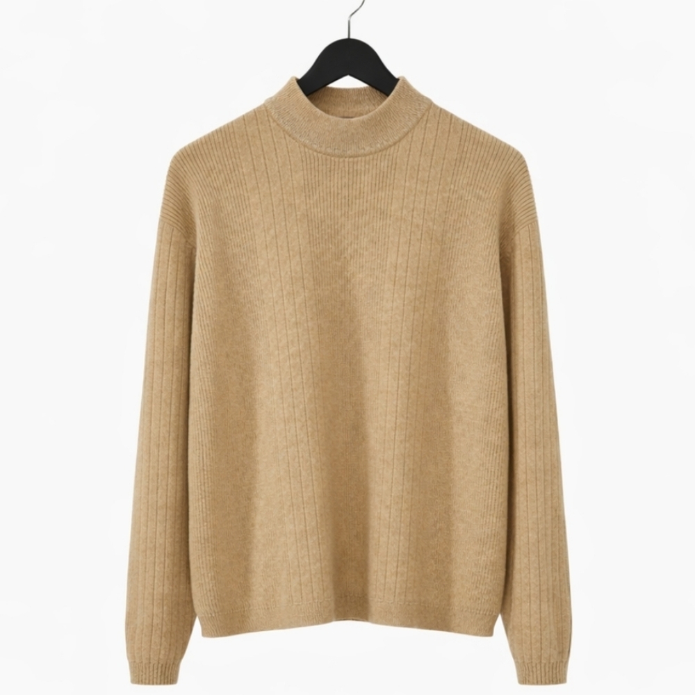 J Ferrar Tan Merino Wool Womens Mock Neck Sweater Sz XL